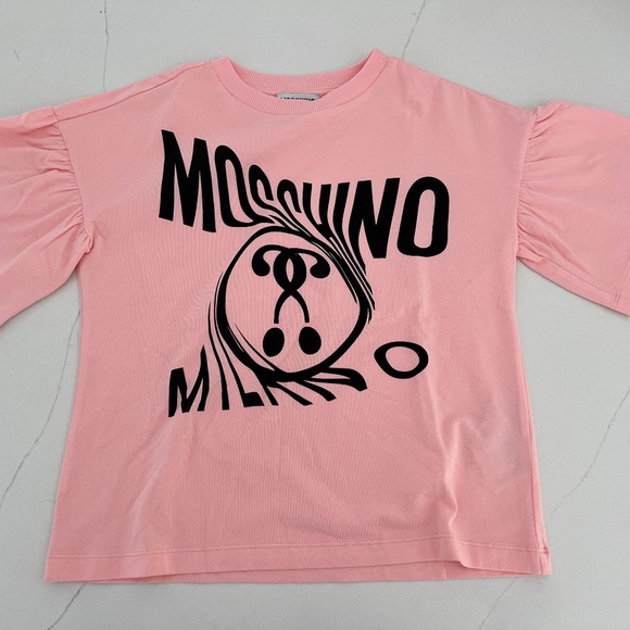 MOSCHINO Teen Black Logo Short Sleeve Oversized Tee Shirt Top Ruffle Shoulder